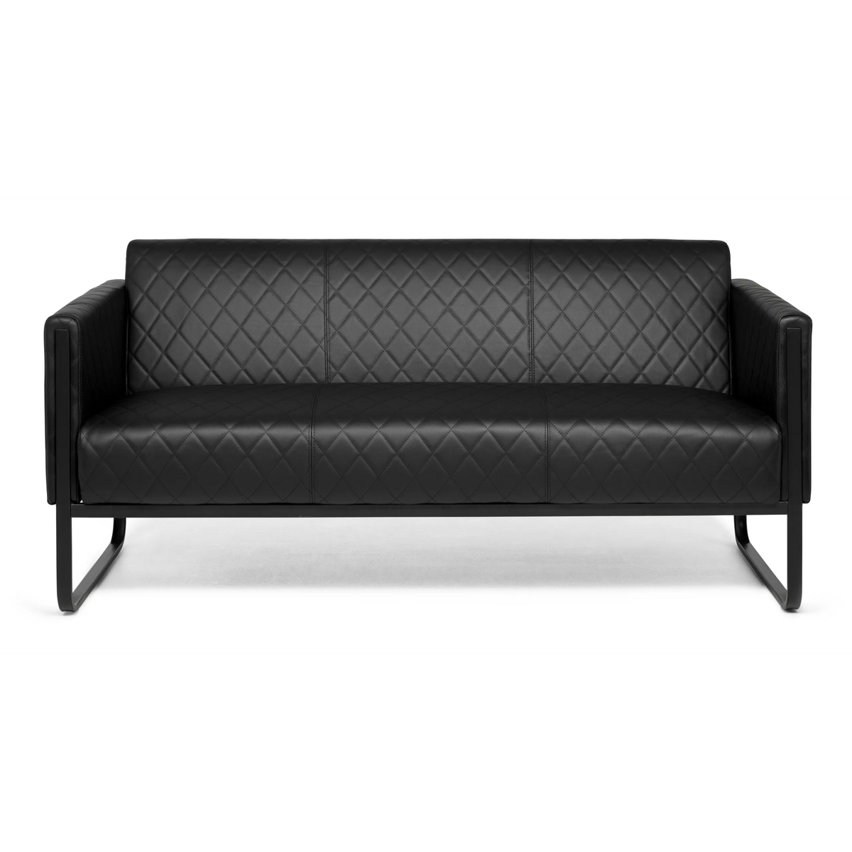 Sofà lounge ARUBA BLACK nero con trapuntatura a rombi e struttura in metallo di hjh OFFICE – vista a 360° (vista frontale 0°)