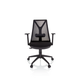 Sedia Home Office FALUN BASIC nera con schienale in rete e base a cinque ruote di hjh OFFICE – vista a 360° (vista frontale 0°)