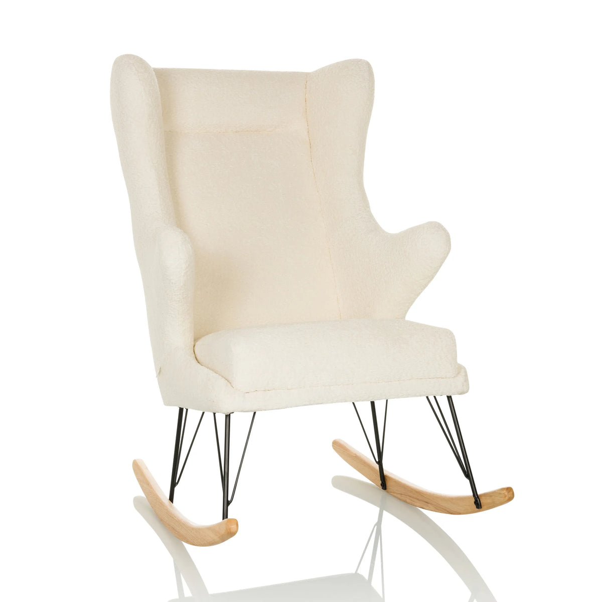 Poltrona Lounge bianca MAPOON come sedia a dondolo con pattini in legno e metallo di hjh LIVING – vista a 360° (vista frontale 15°)