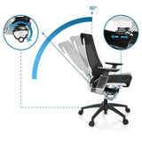 Schienale regolabile fino a 90 gradi della sedia da ufficio professionale GENIDIA SMART WHITE CM con leve di comando di hjh OFFICE