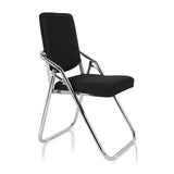 Sedia pieghevole ESTO nera con rivestimento in tessuto e struttura cromata di hjh OFFICE – vista a 360° (vista frontale a tre quarti 60°)
