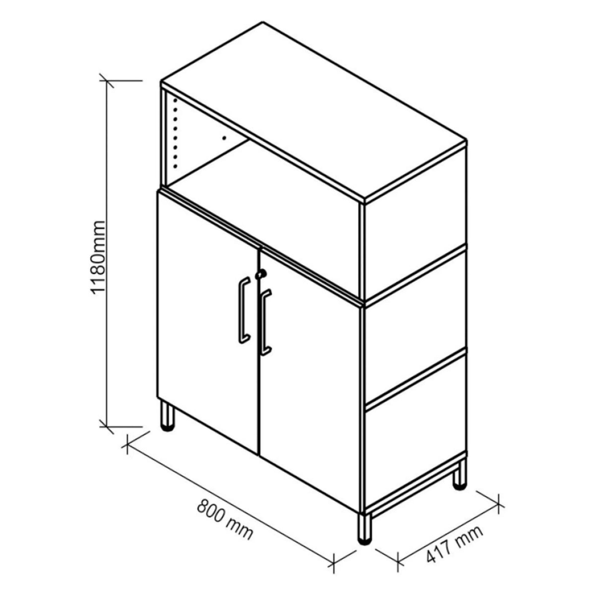 Disegno tecnico dell'armadio FlexWall di 1180 × 800 mm di hjh OFFICE PRO