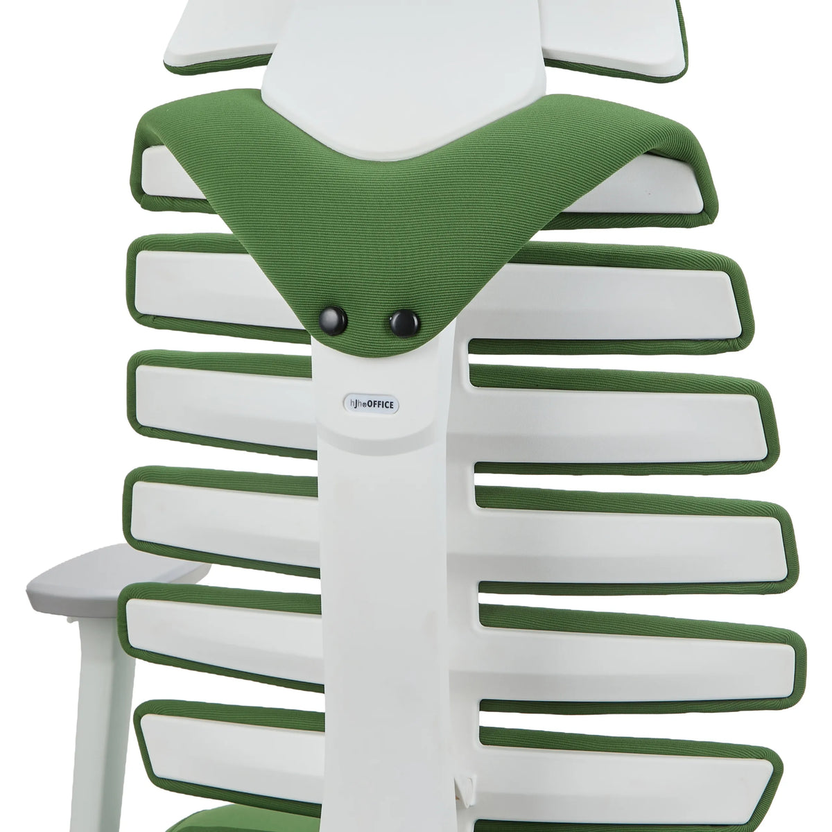 Schienale della sedia da ufficio professionale ERGO LINE W in Mystic Forest con lamelle in plastica bianca e tessuto verde di hjh OFFICE