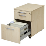 Cassettiera con rotelle SIGNA AC20 in frassino rovere con due cassetti, maniglie a ponte in metallo e ruote di hjh OFFICE PRO