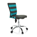Sedia girevole per bambini KIDDY COMFORT I grigia con strisce turchesi nello schienale in rete e base a cinque ruote di hjh OFFICE – vista a 360° (vista frontale a tre quarti 60°)