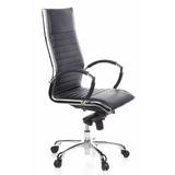 Poltrona professionale PARMA 20 nera con rivestimento in pelle trapuntata e base a cinque ruote di hjh OFFICE – vista a 360° (vista frontale a tre quarti 60°)