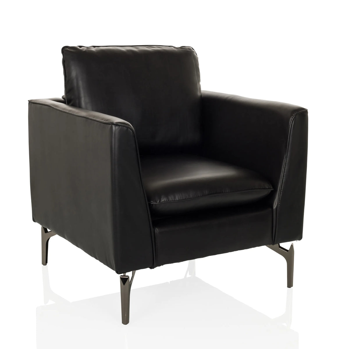 Poltrona Lounge BAVERO nera con rivestimento in ecopelle e piedi in metallo di hjh OFFICE – vista a 360° (vista frontale a tre quarti 30°)