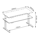 Technische Zeichnung des Schreibtischs XBHM 2E GG mit 2000 × 1000 mm von hjh OFFICE PRO