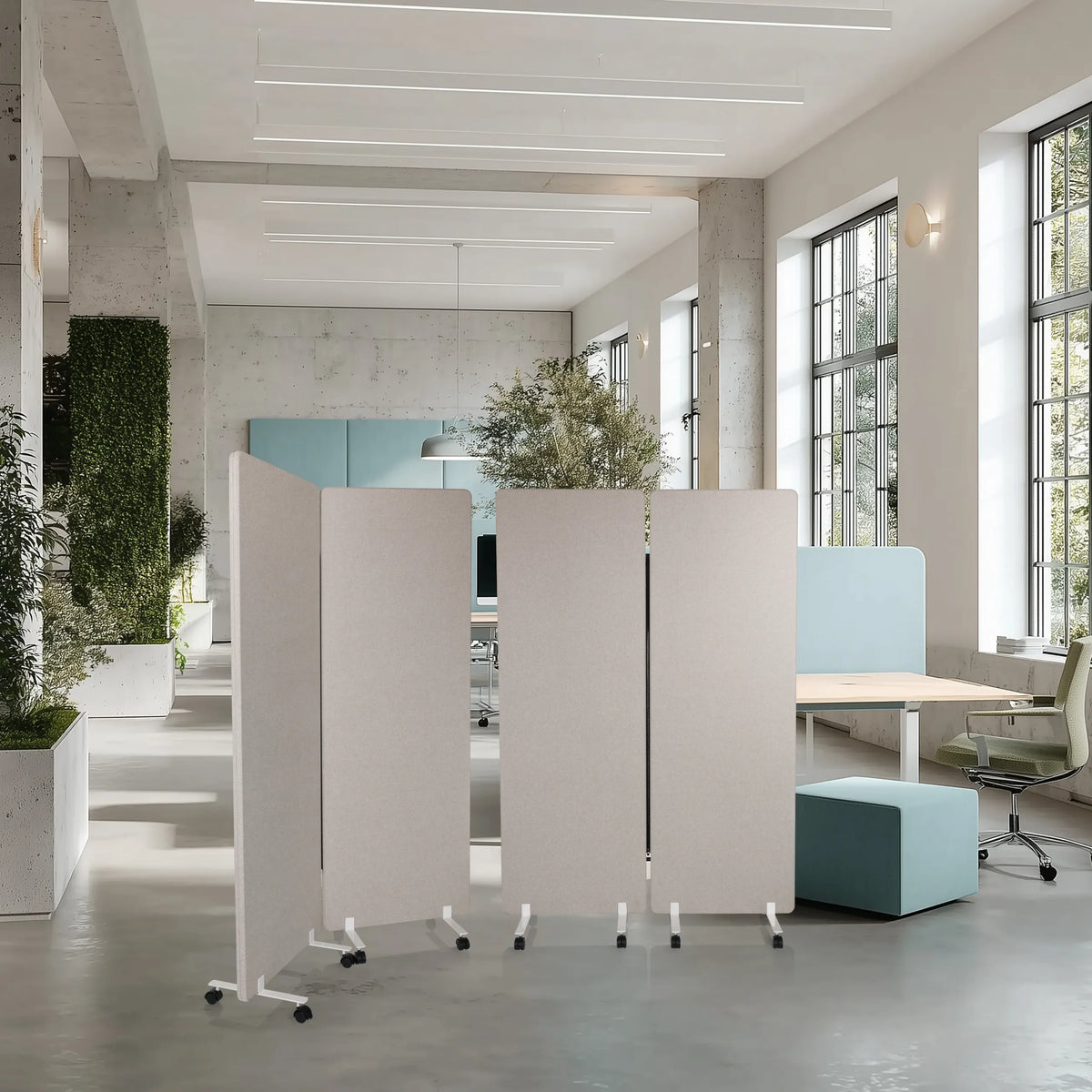 Pareti divisorie grigie FLEXMIUT 1 come set mobile di due pezzi su ruote di hjh OFFICE