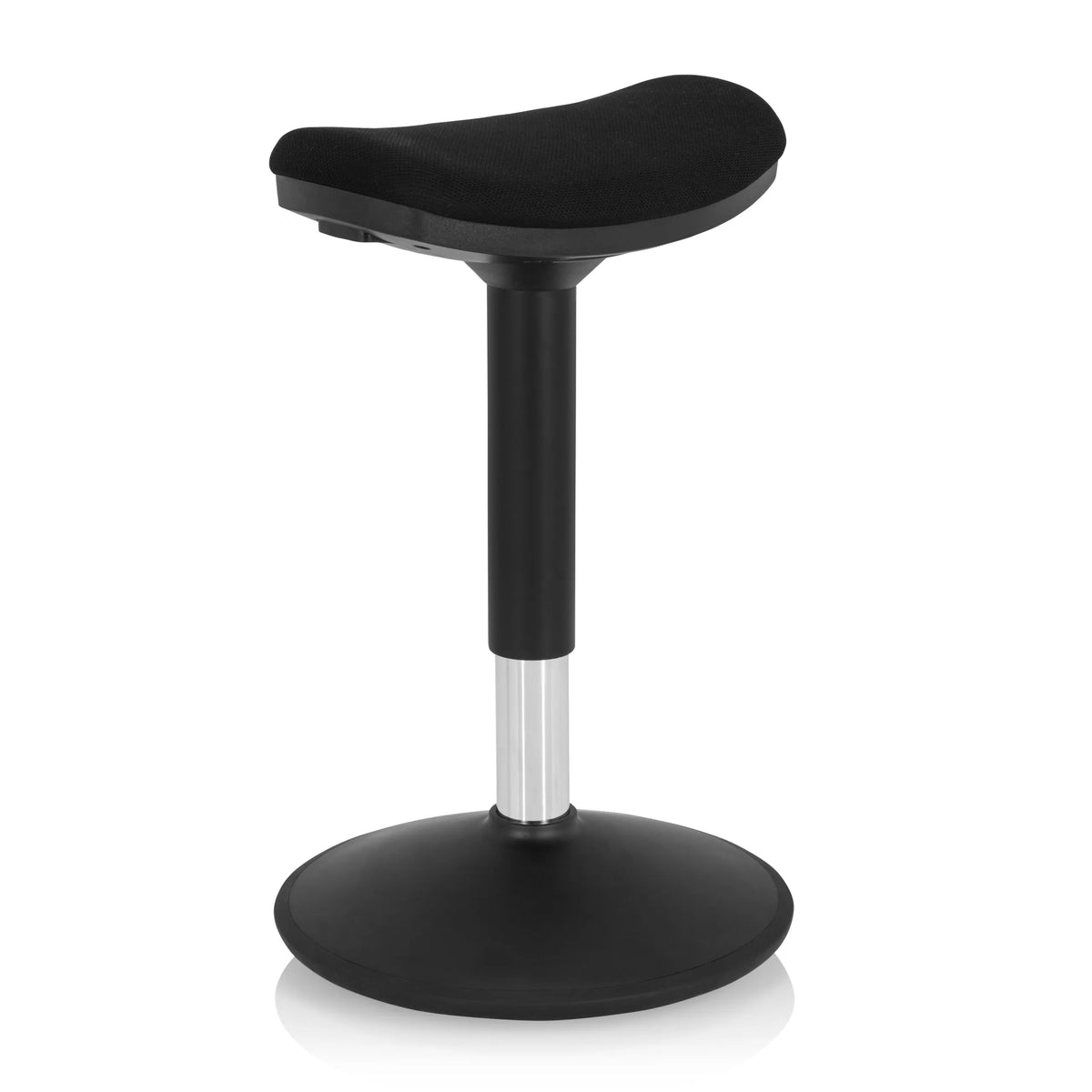 Ausilio per la posizione eretta BALANCE SIT I B nero con seduta curva e base rotonda di hjh OFFICE – vista a 360° (vista frontale a tre quarti 40°)