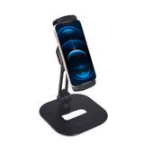 Supporto per cellulare e tablet FLEXMOBI IV nero con base e morsa di hjh OFFICE – vista a 360° (vista frontale a tre quarti 60°)
