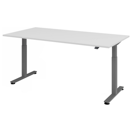 Elektrisch höhenverstellbarer Schreibtisch XMST 2E G mit grauen Beinen und weißer Tischplatte von hjh OFFICE PRO