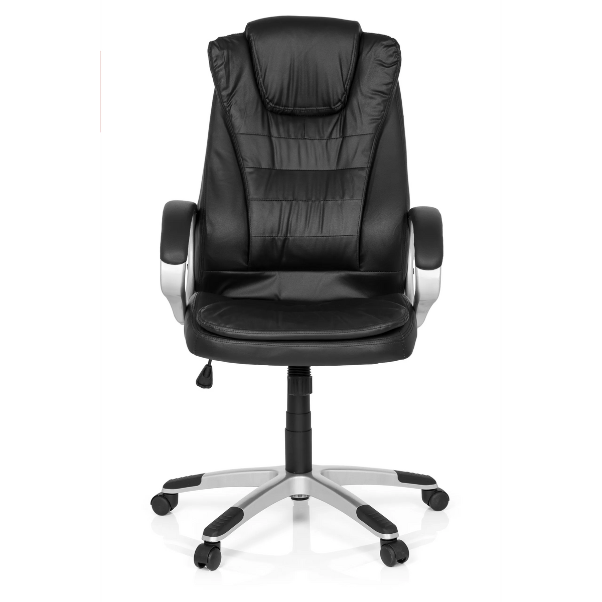 Sedia da gaming RELAX WB100 nera con schienale imbottito e base a cinque ruote di MyBuero – vista a 360° (vista frontale 0°)