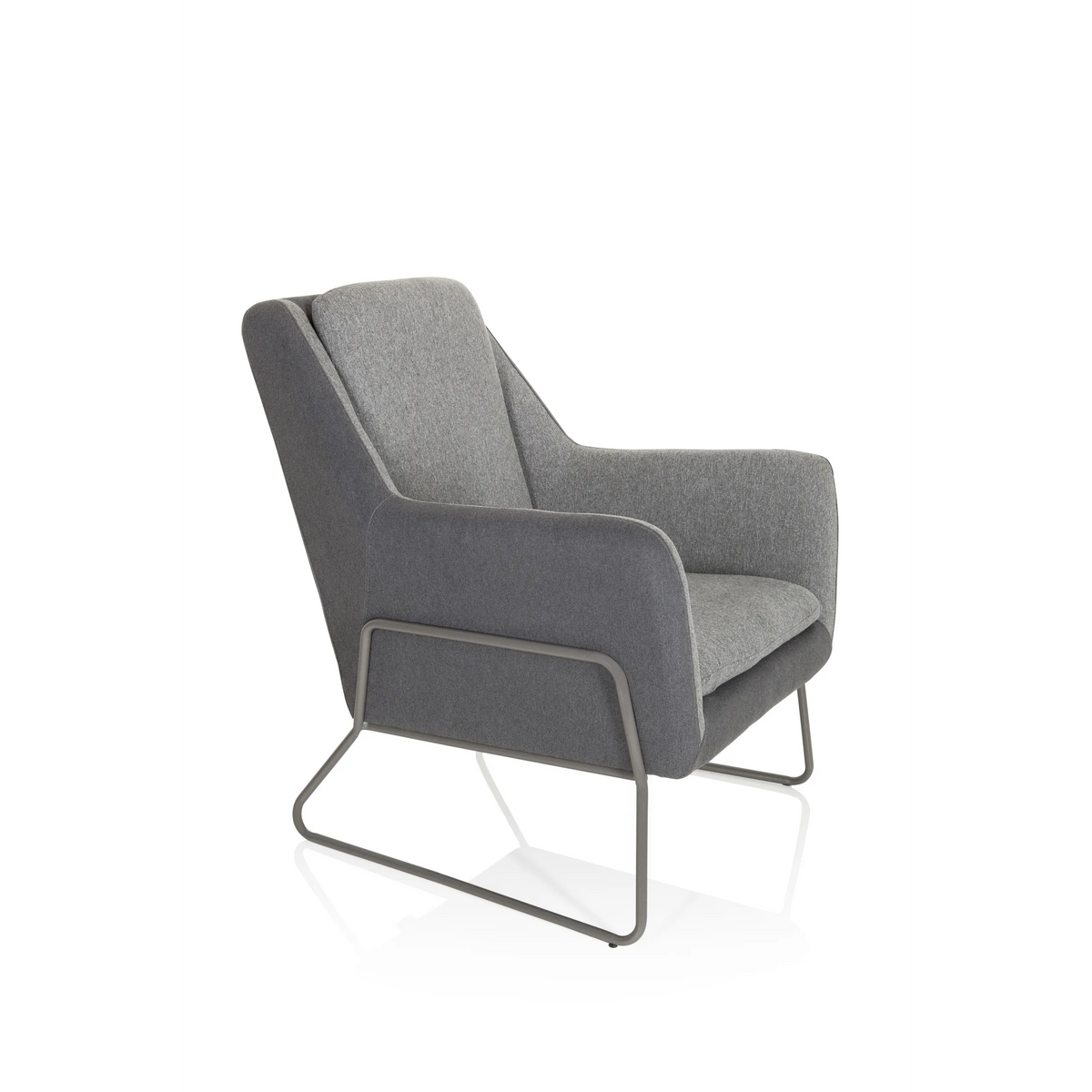 Poltrona imbottita LAGUN grigio chiaro con accenti grigio scuro e gambe in metallo di hjh OFFICE – vista a 360° (vista frontale a tre quarti 60°)