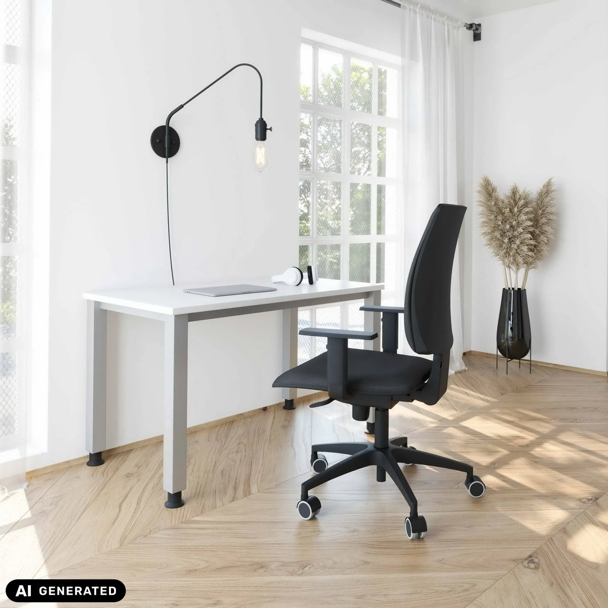 Scrivania regolabile in altezza QUEO 612 S in bianco e argento di hjh OFFICE PRO (immagine generata dall’IA)