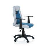 Sedia girevole per bambini KIDDY EXTRA grigio-blu con braccioli e base a cinque ruote di hjh OFFICE – vista a 360° (vista frontale a tre quarti 60°)