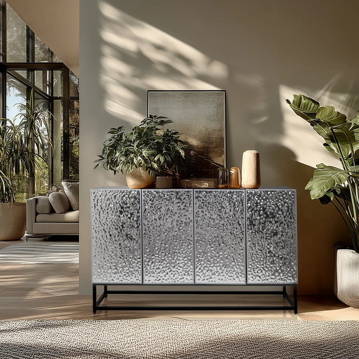 Cassettiera argentata METALLIO con frontale strutturato e base nera di hjh LIVING