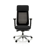 Sedia da ufficio professionale ASGON nera con schienale in rete e base a cinque ruote di hjh OFFICE – vista a 360° (vista frontale 0°)