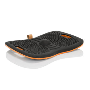 Balance board ACTIV nera con struttura a rilievi e bordo arancione di hjh OFFICE