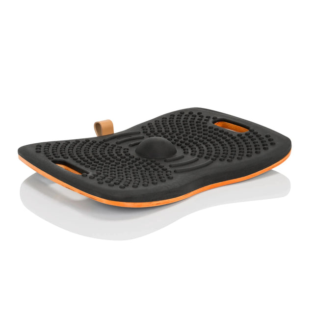 Balance board ACTIV nera con struttura a rilievi e bordo arancione di hjh OFFICE