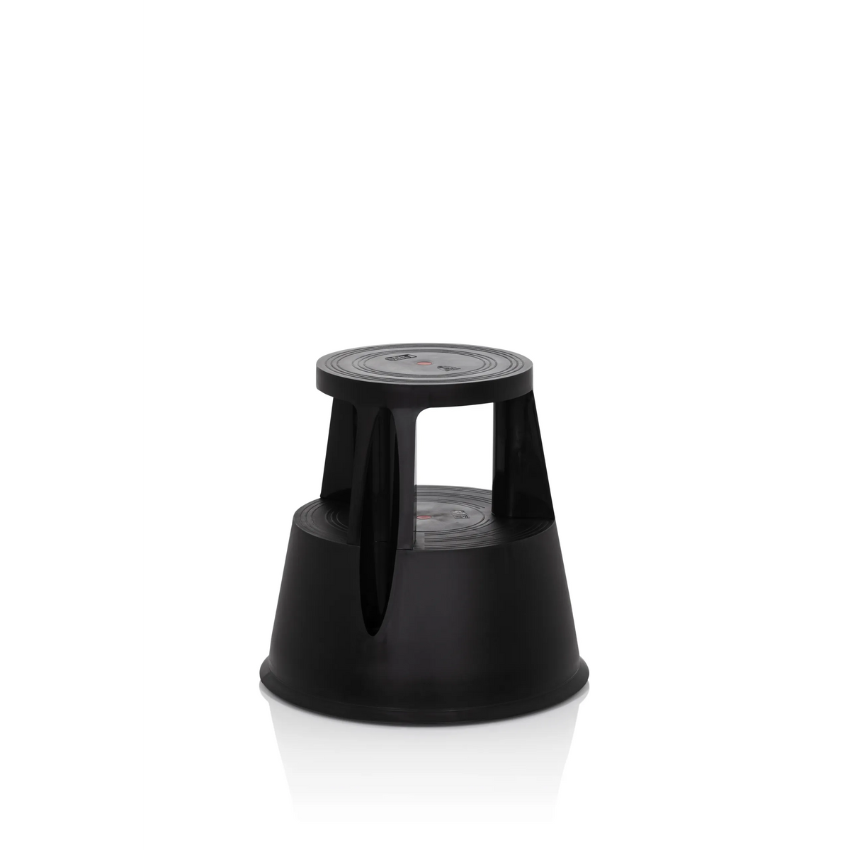 Sgabello TIO-M I nero con superficie circolare e base conica di hjh OFFICE – vista a 360° (vista frontale a tre quarti 40°)