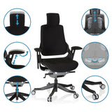 Sedia da ufficio professionale SPEKTRE BLACK nera con diverse opzioni di regolazione di hjh OFFICE