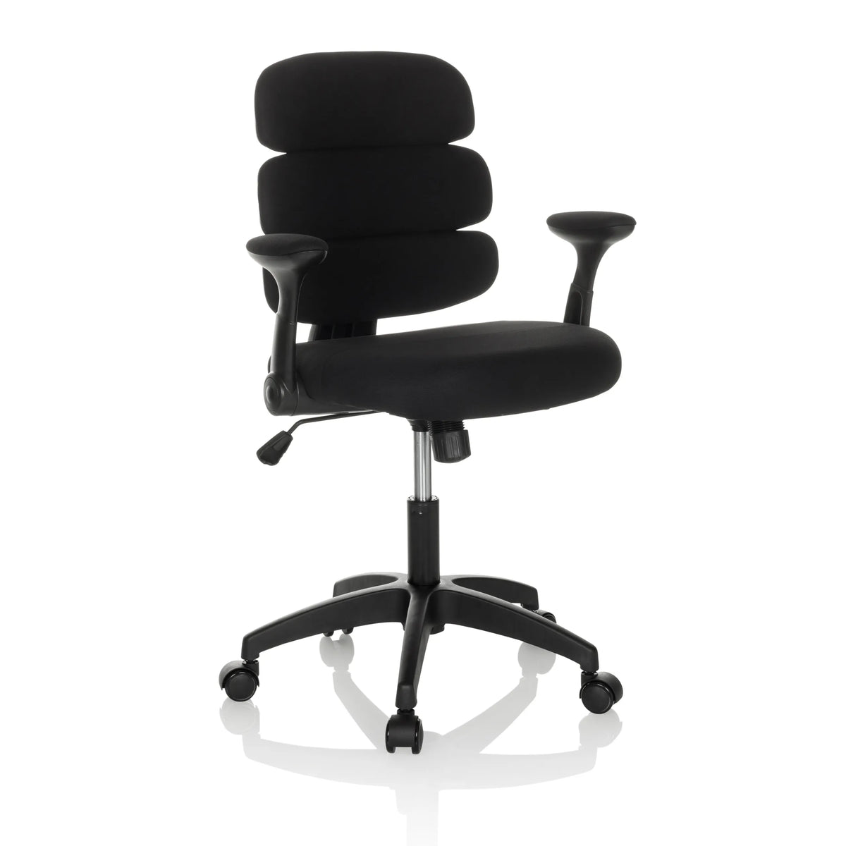 Sedia girevole per bambini KID ERGOLINO B nera con schienale imbottito e base a cinque ruote di hjh OFFICE – vista a 360° (vista frontale a tre quarti 30°)