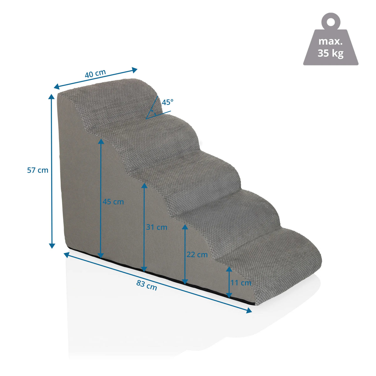 Disegno tecnico della Scaletta per animali domestici PAWY STEP 5, 83 x 57 cm e portata di 35 kg di hjh LIVING