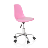 Sedia girevole per bambini FANCY II rosa con scocca curva e base a cinque ruote di hjh OFFICE – vista a 360° (vista frontale a tre quarti 60°)