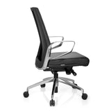 Sedia da ufficio professionale PROVIDER nera con imbottitura trapuntata e base a cinque ruote di hjh OFFICE – vista a 360° (profilo laterale 100°)