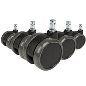Fünf schwarze Stuhlrollen 5x ROLO 11mm/65mm für Hartböden mit silberfarbenen Bolzen von hjh OFFICE