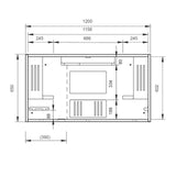 Disegno tecnico della scrivania a parete WOVA con larghezza 1200 mm e profondità 650 mm di hjh OFFICE PRO
