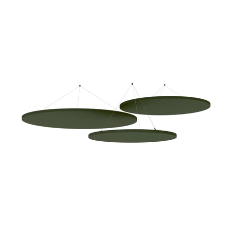 Tre isole acustiche circolari ADSRB1 in colore verde con sospensione di hjh OFFICE PRO