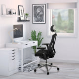 High-end Sedia da ufficio INSPERO nera con poggiatesta e braccioli di hjh OFFICE