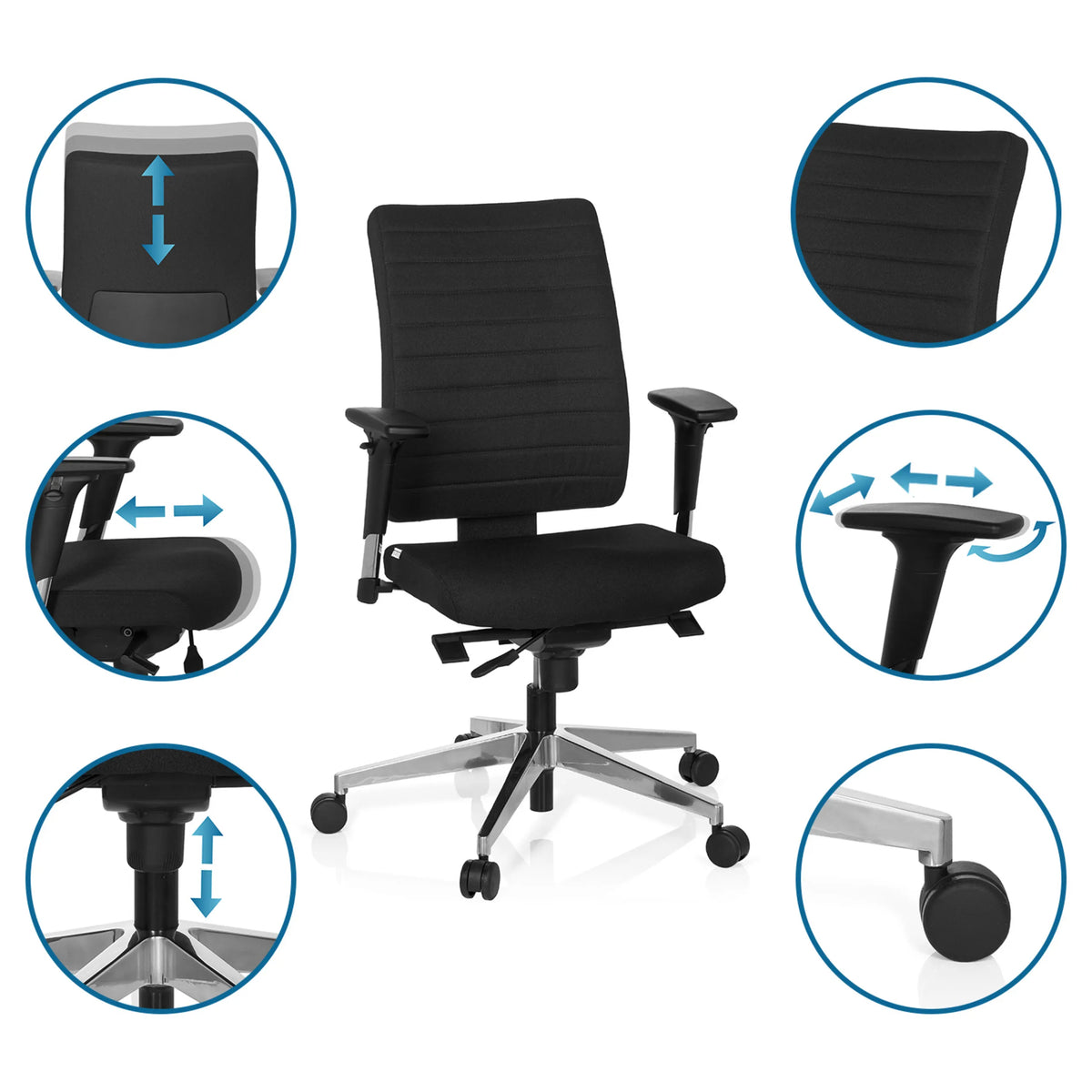 Funzioni regolabili della Sedia da ufficio professionale PRO-TEC 350 in nero di hjh OFFICE