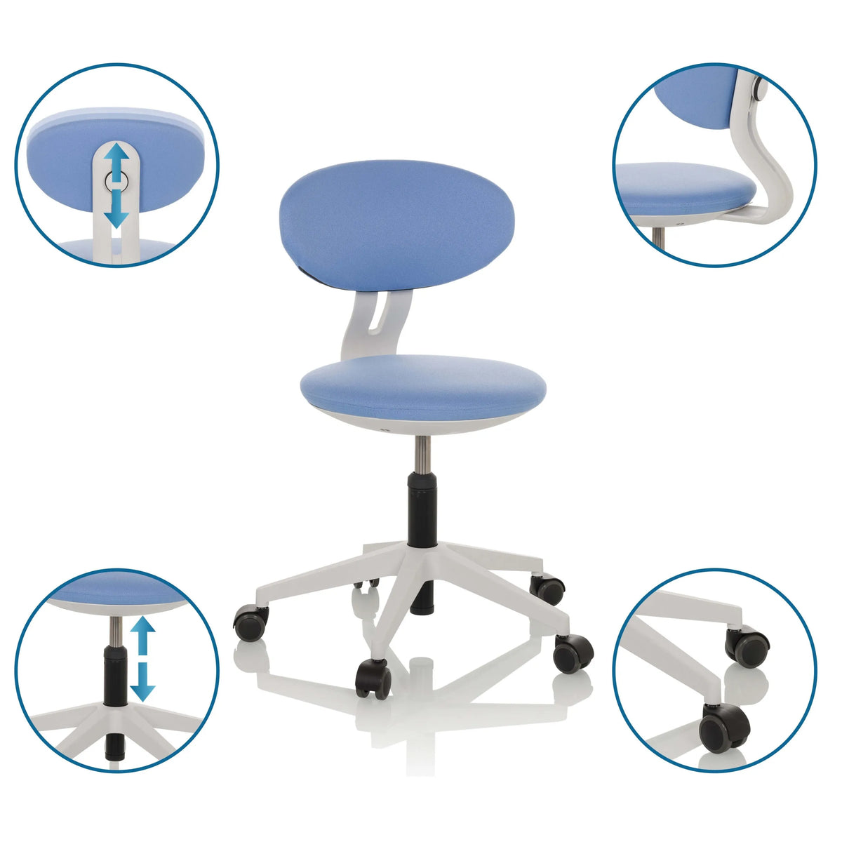Sedia girevole per bambini MINIMOVO blu con schienale, altezza del sedile e rotelle regolabili di hjh OFFICE