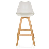 Sgabello da bar bianco SCANDI HIGH con struttura in legno e poggiapiedi di hjh LIVING – vista a 360° (vista frontale 0°)