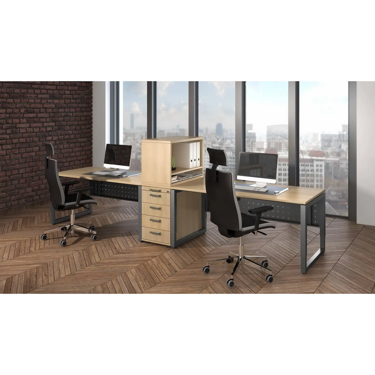 Cassettiera SIGNA SCA1 in rovere con quattro cassetti e un vano a giorno di hjh OFFICE PRO