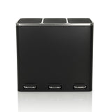 Schwarzer Mülleimer Clean 9 mit drei Fächern, silbernen Deckeln und Trittpedalen von hjh OFFICE – 360-Grad-Ansicht (Frontansicht 0°)