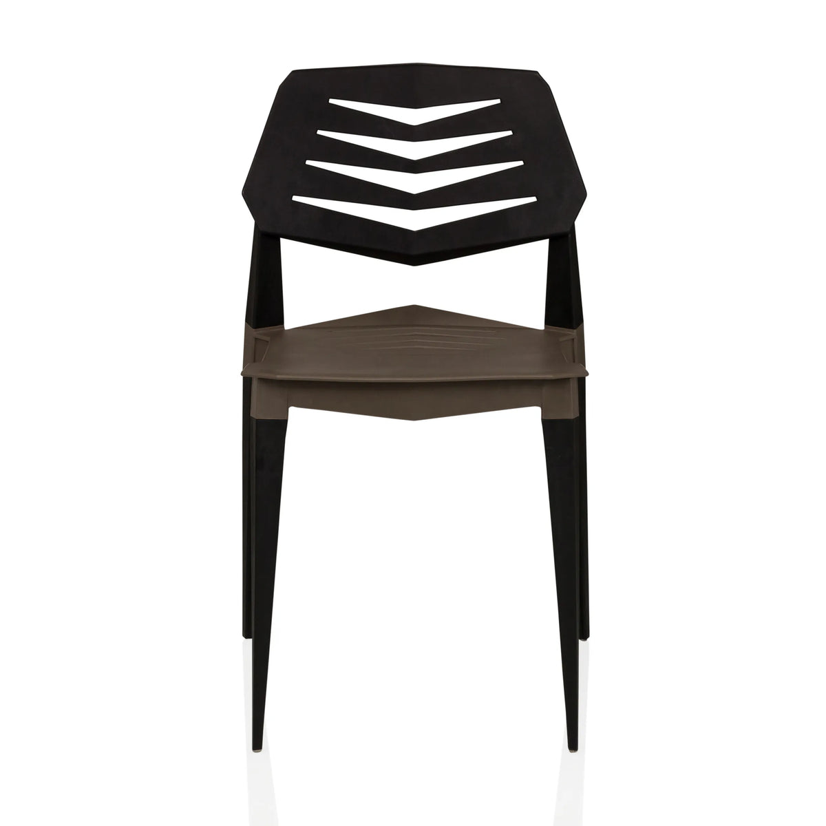 Sedia da esterno Flecharo marrone-nera con schienale traforato di hjh LIVING – vista a 360° (vista frontale 0°)
