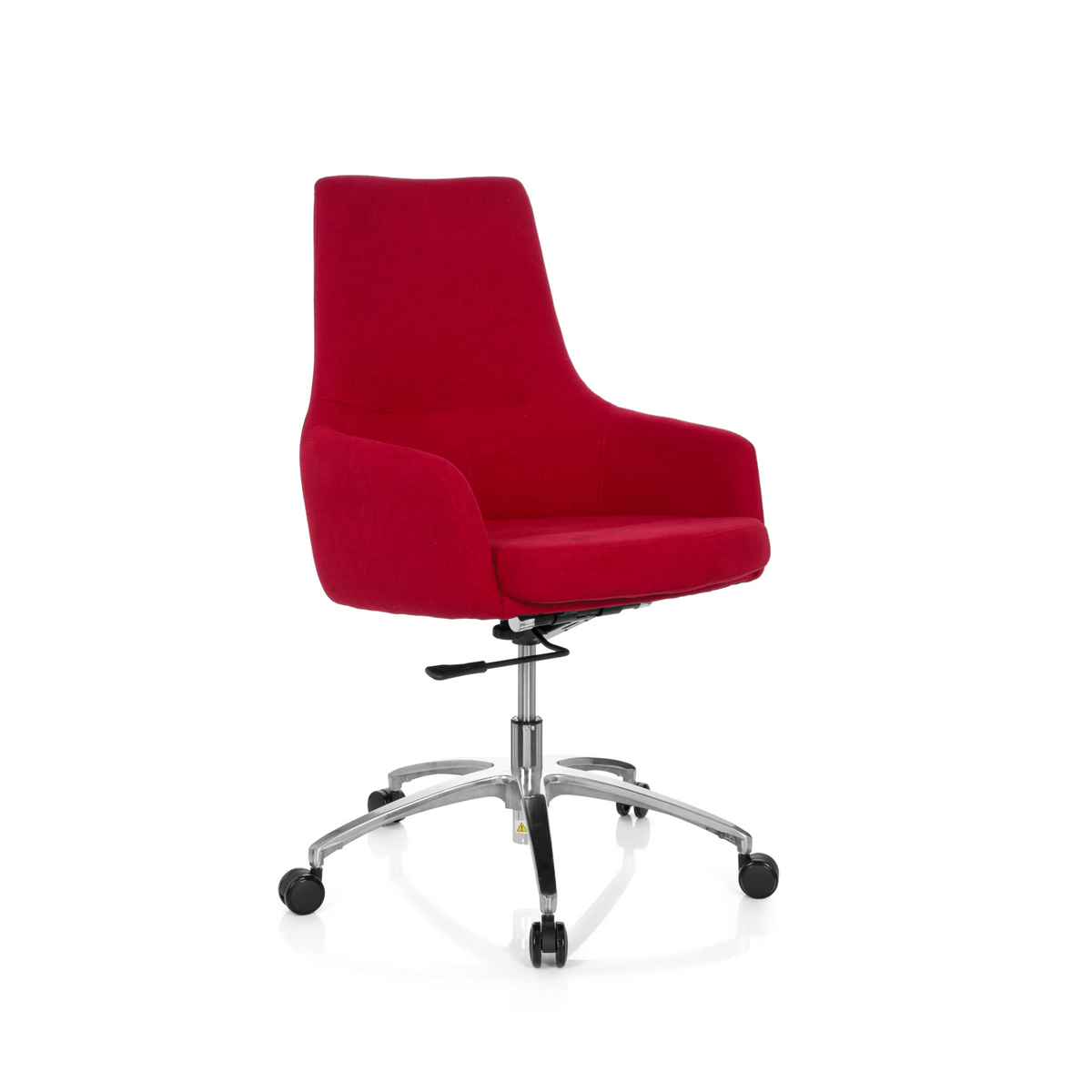 Sedia Home Office SHAKE 100 rossa con seduta imbottita e base a cinque ruote di hjh OFFICE – vista a 360° (vista frontale a tre quarti 40°)
