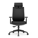 Sedia da ufficio professionale Profondo F nera con poggiatesta, braccioli e base a cinque ruote di hjh OFFICE – vista a 360° (vista frontale 0°)