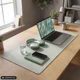 Sottomano da scrivania Padflux Clean verde chiaro su un tavolo in legno con laptop e accessori di hjh OFFICE (immagine generata dall’IA)