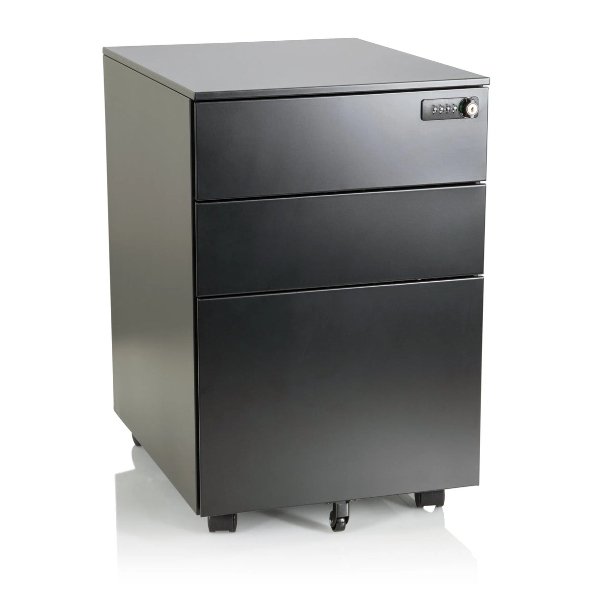 Cassettiera con rotelle COLOR OS I in metallo nero con tre cassetti di hjh OFFICE – vista a 360° (vista frontale 20°)
