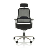 Sedia da ufficio professionale TERARO AX nera con schienale in rete, poggiatesta e base a cinque ruote di hjh OFFICE – vista a 360° (vista frontale 0°)
