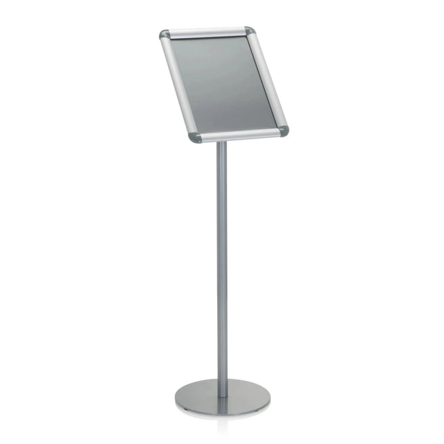 Cavalletto promozionale argentato AGENDA I con cornice inclinata e base rotonda di hjh OFFICE