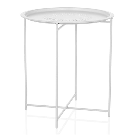 Tavolino ALLRUND bianco in metallo con piano rotondo e motivo traforato di hjh LIVING