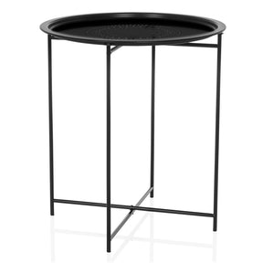 Tavolino ALLRUND in metallo nero con piano rotondo e motivo traforato di hjh LIVING
