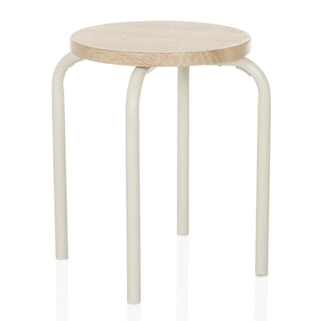 Sgabello ALRANDA con seduta rotonda in rovere e quattro gambe bianche di hjh LIVING