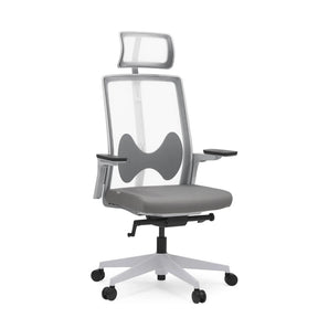 Sedia da ufficio professionale ARCEO W grigia con schienale in rete, poggiatesta e braccioli di hjh OFFICE